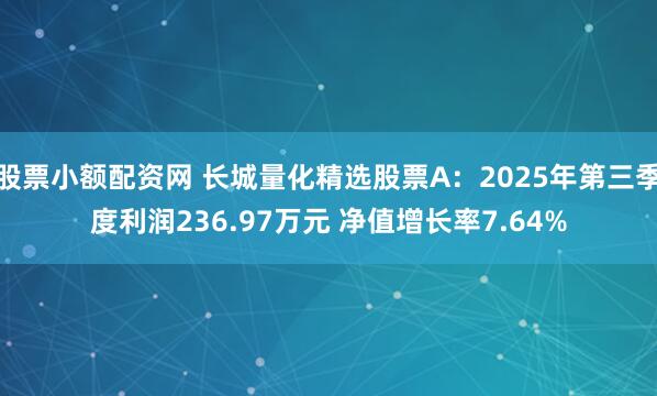 股票小额配资网 长城量化精选股票A：2025年第三季度利润236.97万元 净值增长率7.64%